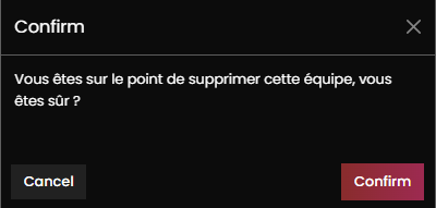 confirmation delete équipe admin